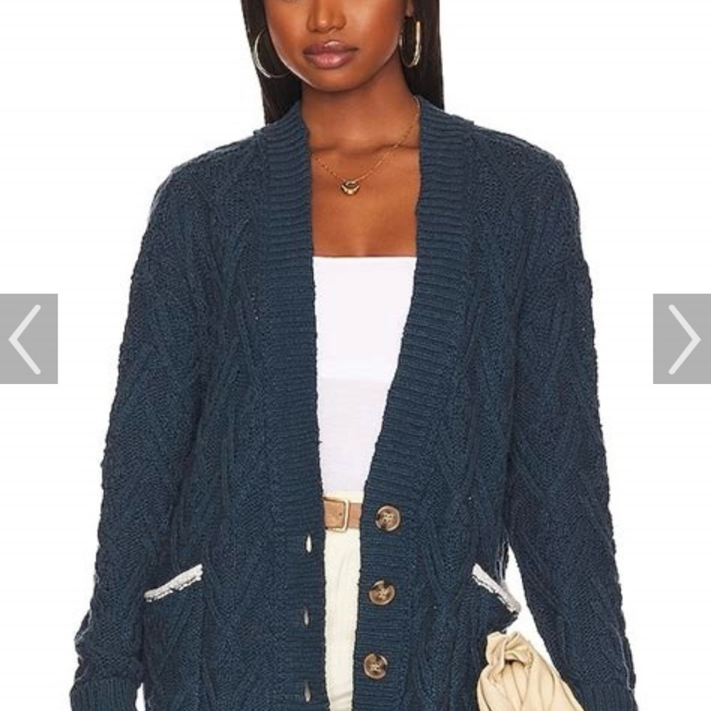 Free People Montana Cable Cardi in Varsity Navy